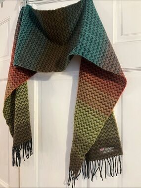 100% Cashmere Multicolor Chevron Scarf - British Made
